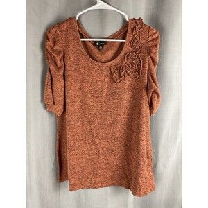 AB Studio Women Sz XL Heather Orange Short Sleeve Top Sewn Ruffle Ruched Sleeves